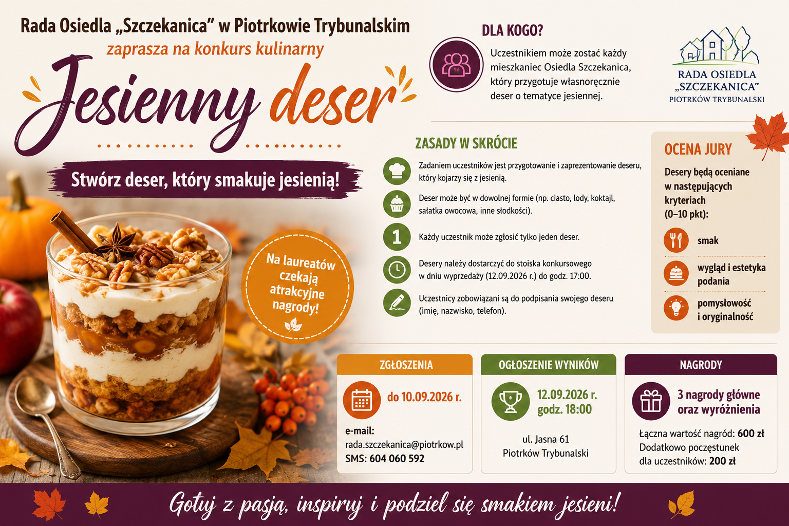 Jesienny deser na konkurs. Szczekanica zaprasza mieszkańców do kulinarnej rywalizacji