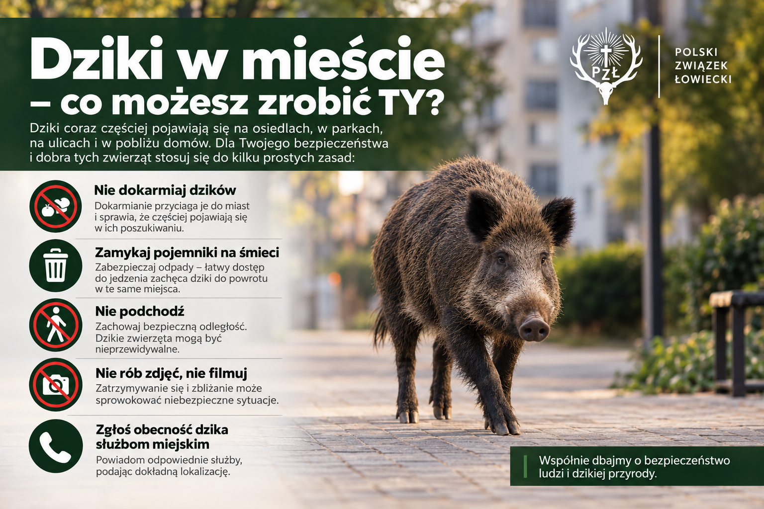 Dziki coraz częściej w miastach. PZŁ apeluje o ostrożność