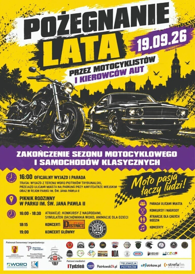 Pożegnanie Lata w Piotrkowie. Motocykle klasyczne auta i koncert Dezertera