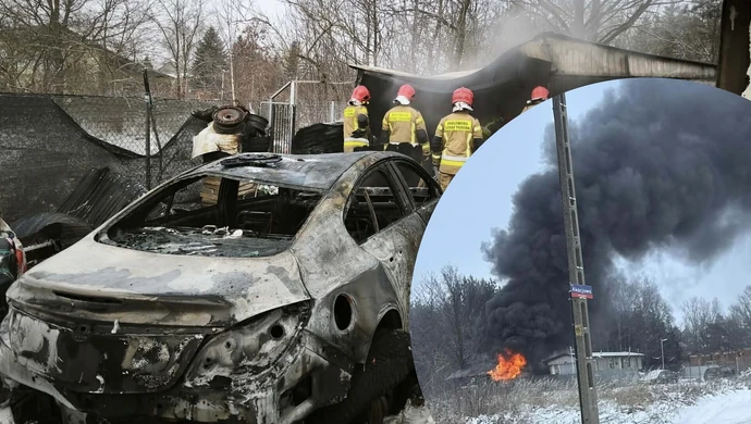 Pożar garażu w Michałowie. Samochód spłonął doszczętnie, uszkodzony także dom ZDJĘCIA