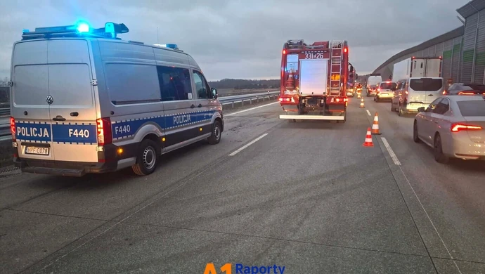 Elektryczna Kia uderzyła w bariery na A1 pod Piotrkowem ZDJĘCIA