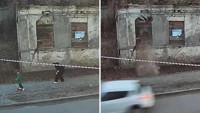 Ściana pustostanu runęła na chodnik przy Jagiellońskiej.  Czy dojdzie do tragedii? [video]