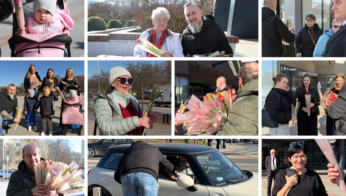 Ekipa Radia Strefa FM obdarowywała panie kwiatami w centrum Piotrkowa