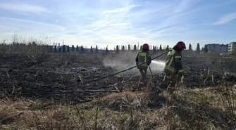 Pożar nieużytków przy Dmowskiego. Ogień objął dwa hektary terenu. 