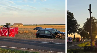 Koszmarny wypadek niedaleko Sulejowa. Nie żyje dwoje dzieci w wieku 9 i 11 lat, DK74 zablokowana