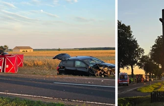 Koszmarny wypadek niedaleko Sulejowa. Nie żyje dwoje dzieci w wieku 9 i 11 lat, DK74 zablokowana